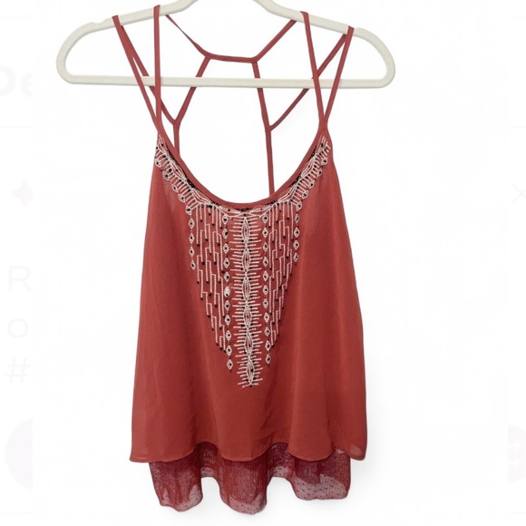 Miss Me Embroidered Boho Western Rust Camisole Tank Top Sheer Underlay Medium - Picture 2 of 10